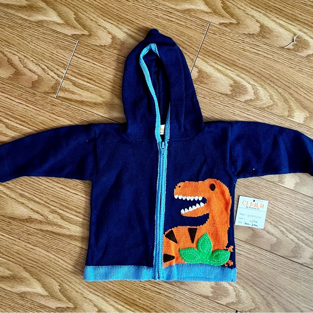 NWT CLAVER Navy Dinosaur Knit Sweater - 12M